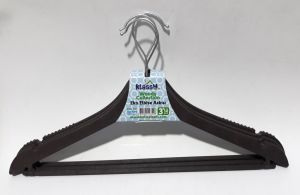 3 Adet 43cm Boyunda Ahşap Rengi ve Siyah Ekonomik Plastik Elbise Askısı