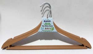 3 Adet 43cm Boyunda Ahşap Rengi ve Siyah Ekonomik Plastik Elbise Askısı