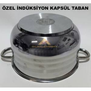 22cm İndüksiyon Kapsül Tabanlı Çelik Kapaklı Paslanmaz Çelik Derin Tencere