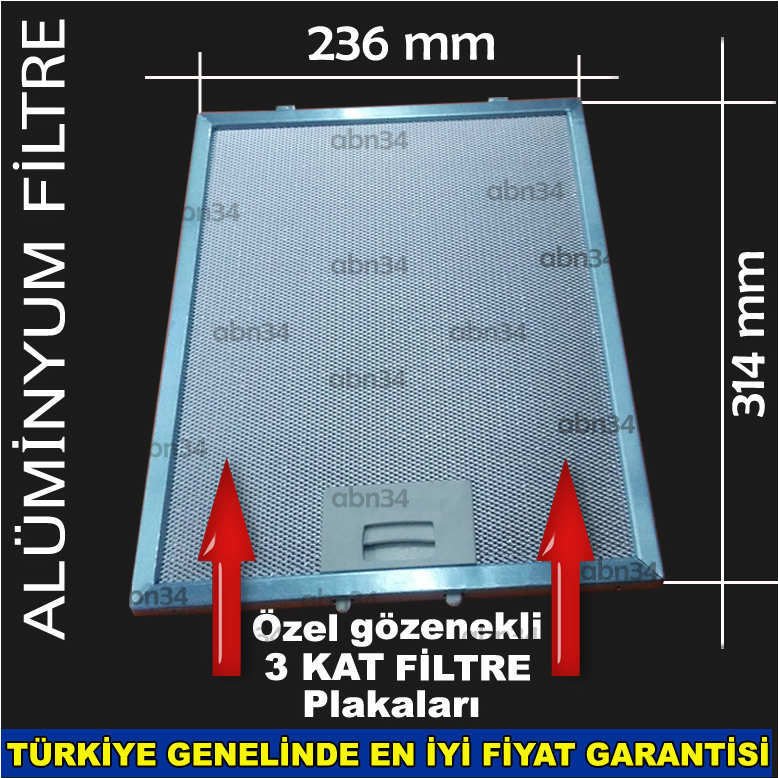 Alüminyum Davlumbaz Filtresi 236x314mm Ankastre Filtresi 23.6x31.4cm Alüminyum Kartuş Filtre abn34