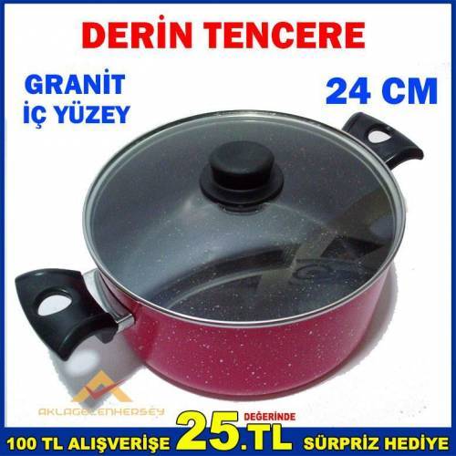 24 Cm Yapışmaz Granit İç Yüzeyli Derin Tencere