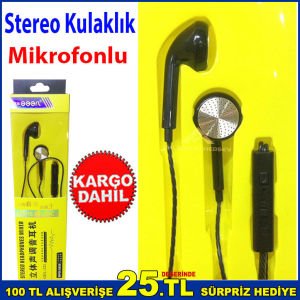 Mikrofonlu Kulaklık Kaliteli Ses Cep Telefon Kulaklığı 120cm Kablo Uzunluğu Stereo Kulaklık Siyah-1