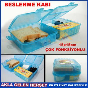 ÇOK FONKSİYONLU BESLENME KABI PRATİK BESLENME KUTUSU MAVİ
