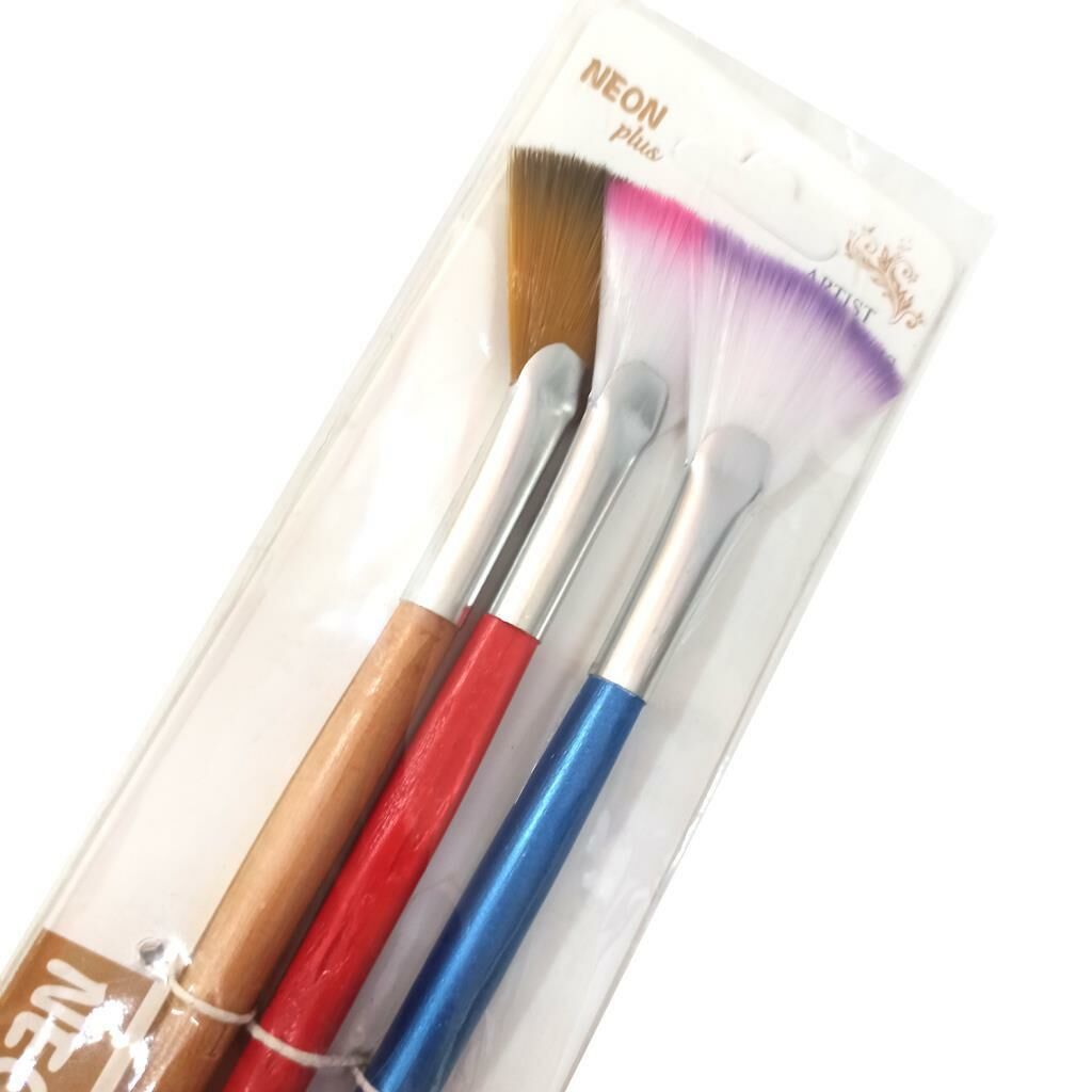 Yayvan Uçlu Neon Plus 3 Lü Karışık Fırça Seti Akrilik Yağlı Boya, Sulu Boya Fırçası