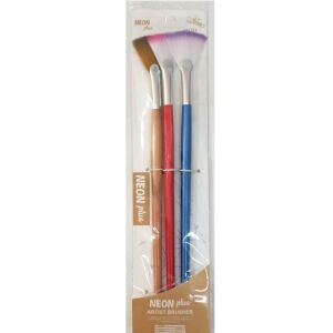 Yayvan Uçlu Neon Plus 3 Lü Karışık Fırça Seti Akrilik Yağlı Boya, Sulu Boya Fırçası