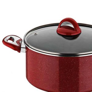 Seramik Dış Yüzey 22cm Cam Kapaklı Taç Granit Derin Tencere - Sağlıklı Tencere