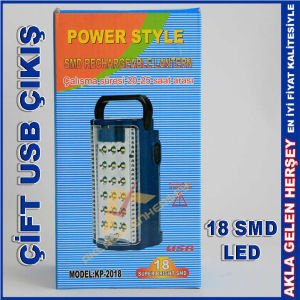 18 SMD LED 2 USB ÇIKIŞLI 6V AKÜLÜ ŞARJLI IŞILDAK