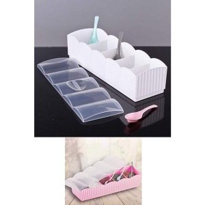 5 Bölmeli Şeffaf Kapaklı Kaşıklı Dekoratif Plastik Baharatlık