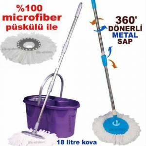 Microfiber temizlik dönerli mop seti 360a° döner metal sap ve sihirli mop püskülü ile ultra temizlik