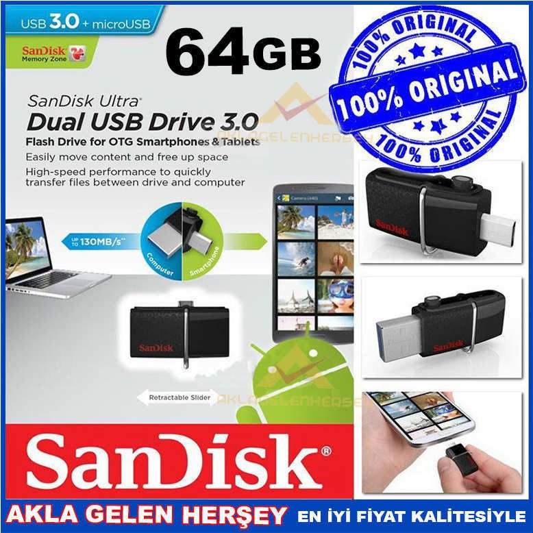 SANDİSK 64GB ULTRA DUAL USB 3.0 OTG FLASH BELLEK