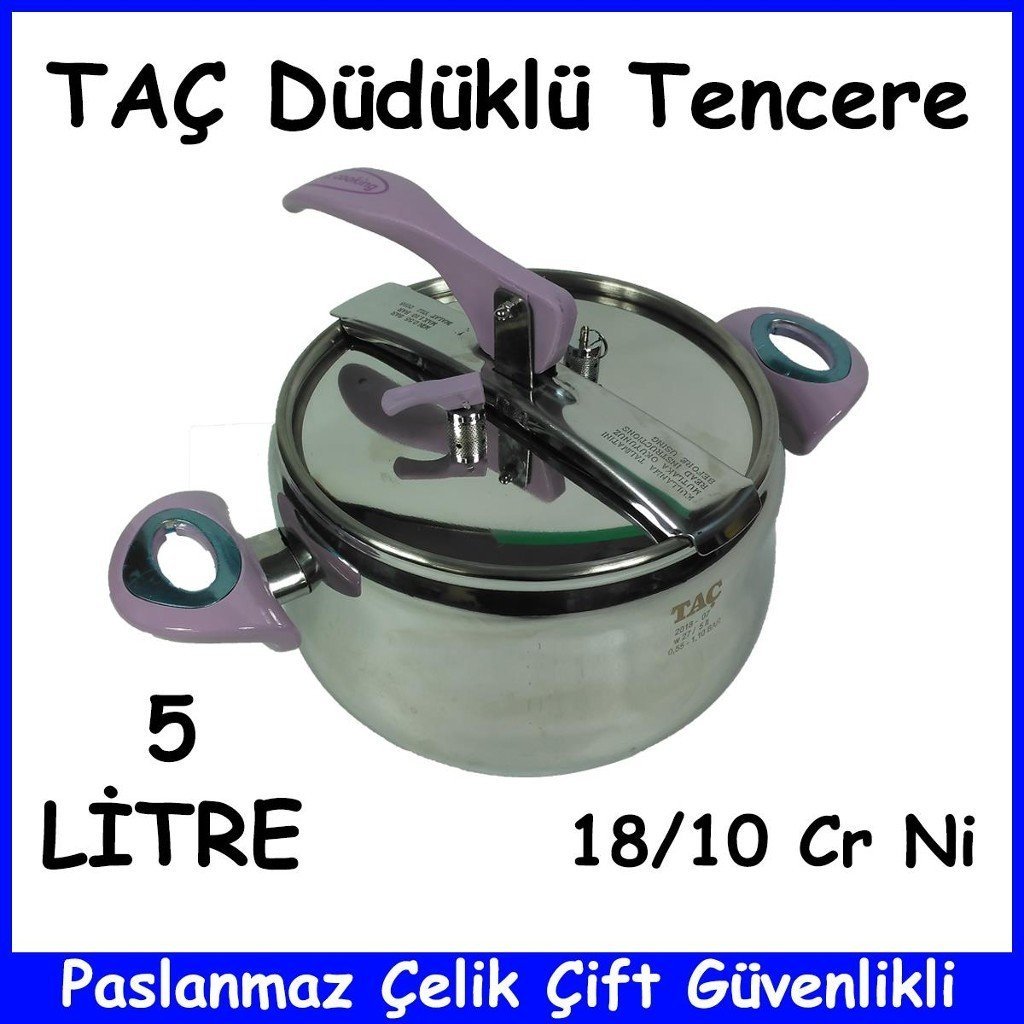 TAÇ DÜDÜKLÜ TENCERE 5 LİTRE18/10CR Nİ PASLANMAZ ÇELİK ÇİFT GÜVENLİKLİ