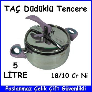 TAÇ DÜDÜKLÜ TENCERE 5 LİTRE18/10CR Nİ PASLANMAZ ÇELİK ÇİFT GÜVENLİKLİ