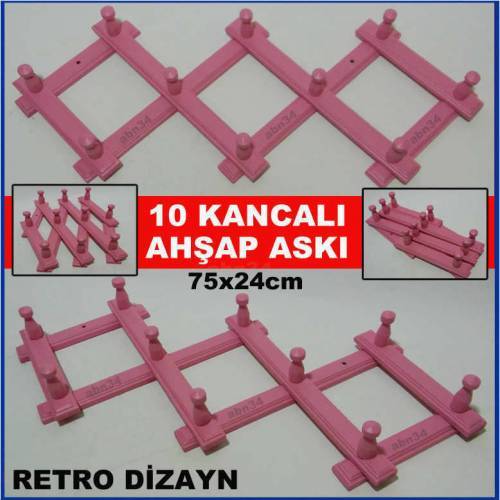 Pembe RENK KATLANIR AHŞAP ASKI AHŞAP AKORDEON ASKI,SAĞLAM 10 KANCALI NOSTALJİK DUVAR ve KAPI ASKISI
