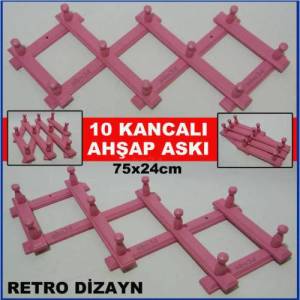 Pembe RENK KATLANIR AHŞAP ASKI AHŞAP AKORDEON ASKI,SAĞLAM 10 KANCALI NOSTALJİK DUVAR ve KAPI ASKISI