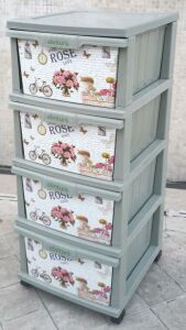 Büyük Boy Retro Rose Gül Desen 4 Çekmeceli Tekerlekli Komidin Yükseklik 93cm 43x38 Demonte Dolap Raf