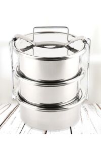 13x5cm 4 Kap Isıtılabilir Sefer Tası 3-4 Kişilik Paslanmaz Çelik Yemek Taşıma Kabı 500ml x4=2 litre