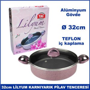 Taç Lilyum 32cm Cam Kapaklı Karnıyarık Pilav Tenceresi - Alüminyum Gövde - Teflon İç Kaplama