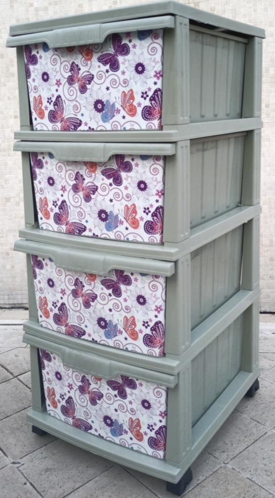 Büyük Boy Uçuşan Kelebek Desen 4 Çekmeceli Tekerlekli Komidin Yükseklik 93cm 43x38 Demonte Dolap Raf