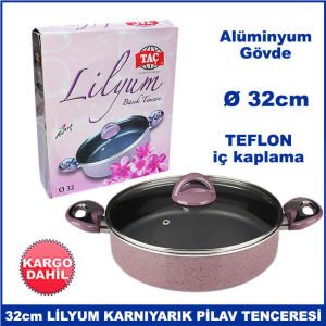 Taç Lilyum 32cm Cam Kapaklı Karnıyarık Pilav Tenceresi - Alüminyum Gövde - Teflon İç Kaplama