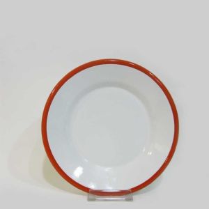 Ultra Lüks Emaye 22cm Çukur Yemek Tabağı Kırmızı Kenarlı Beyaz Çinko Süper Sırlı Kalın Metalden