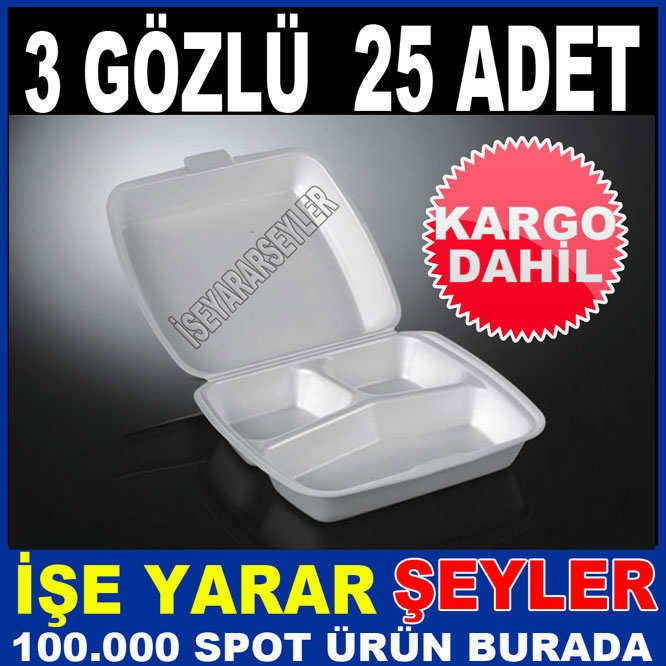 ISI KORUMALI İZOLELİ KULLAN-AT TABAK 25 ADET 3 GÖZLÜ KAPAKLI İZLOLELİ KÖPÜK TABAK KD