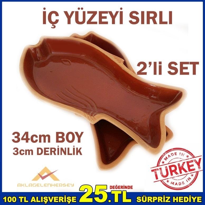 34cm 2'Lİ BÜYÜK TOPRAK GÜVEÇ LEVREK FIRIN TAVA