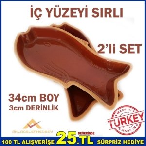 34cm 2'Lİ BÜYÜK TOPRAK GÜVEÇ LEVREK FIRIN TAVA