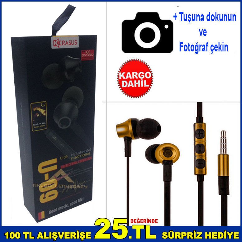 Selfie Çekebilen Stereo Cep Telefon Kulaklığı Mikrofonlu HD Ses Kaliteli Uzaktan Kumandalı-1