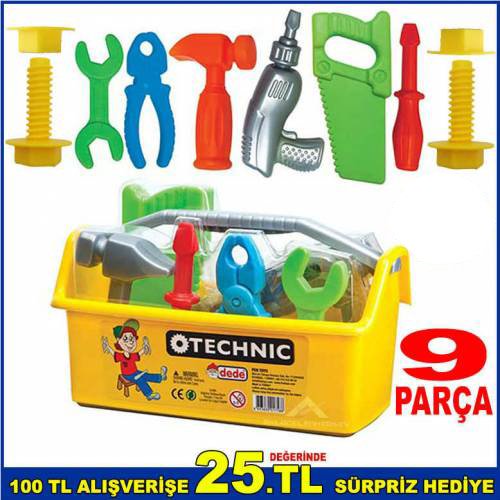 Dede Technıc 9 Parça Çantalı Oyuncak Tamir Seti Geliştirici Eğitici Oyuncak Tamir Gereçleri Seti
